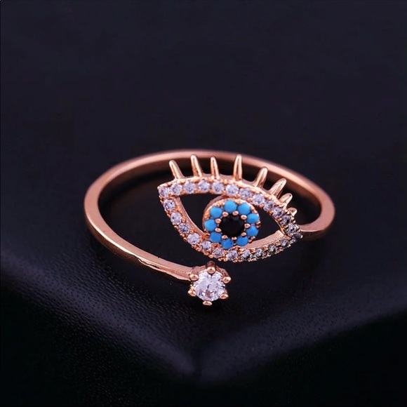 Rose gold evil eye Hamsa adjustable midi ring - Picture 4 of 4